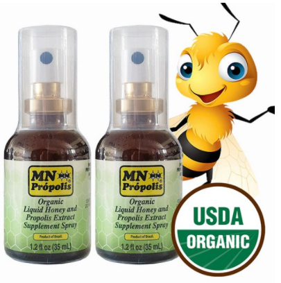 Organic Brazilian Green Propolis with Honey in Spray pack with 2 Bottles